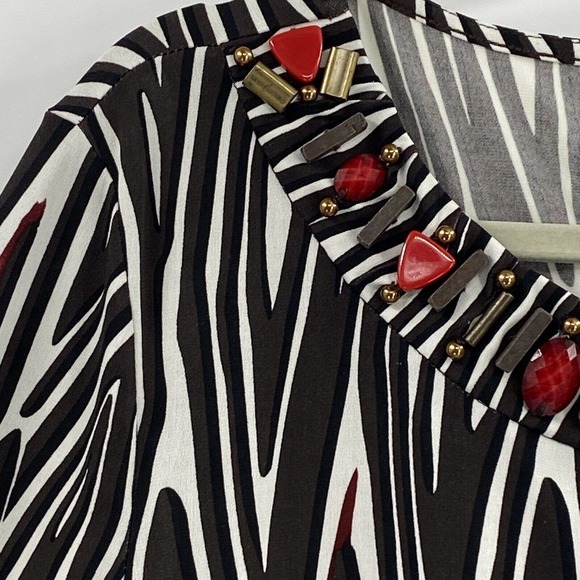 Chicos 3 Beaded Neck line Shift Dress Zebra Striped 3/4 Sleeve Size XL - Picture 3 of 13